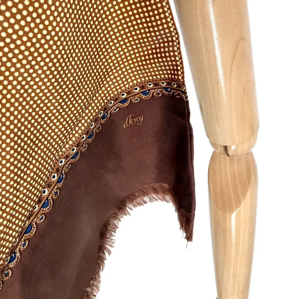 DKNY Brown 100% Silk Micro Polkadot Two Ply Neck Scarf